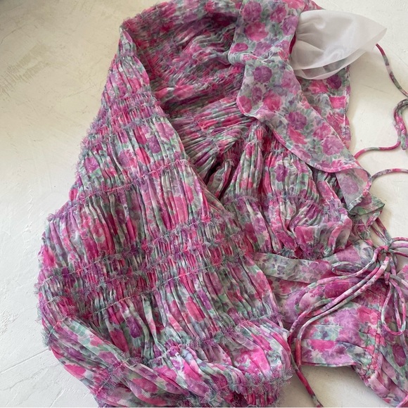 For Love and Lemons Saylor Blouse in Pink Balloon Pleats Sleeves Size XS - Picture 12 of 12